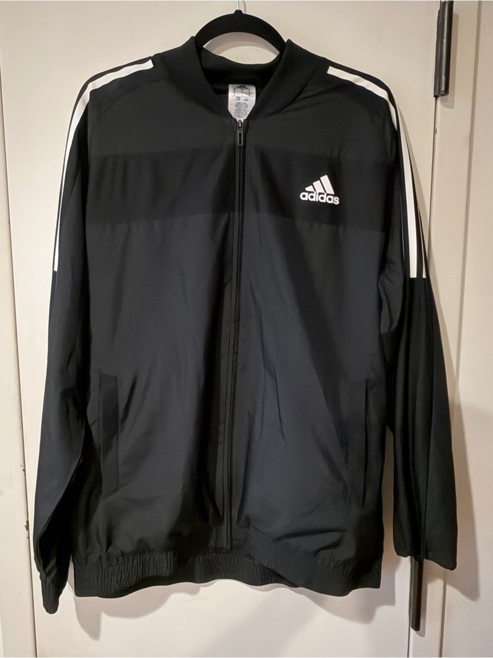 adidas Men’s Black Jacket with White Shoulder Stripes Large